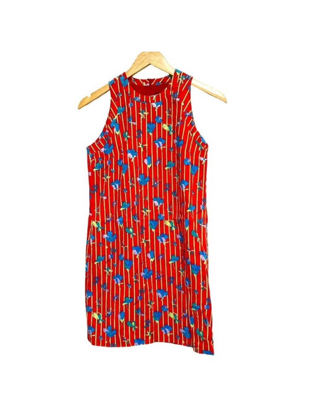 Versace Jeans Couture Striped Flower Print Sleeveless Dress Red Spring 38
